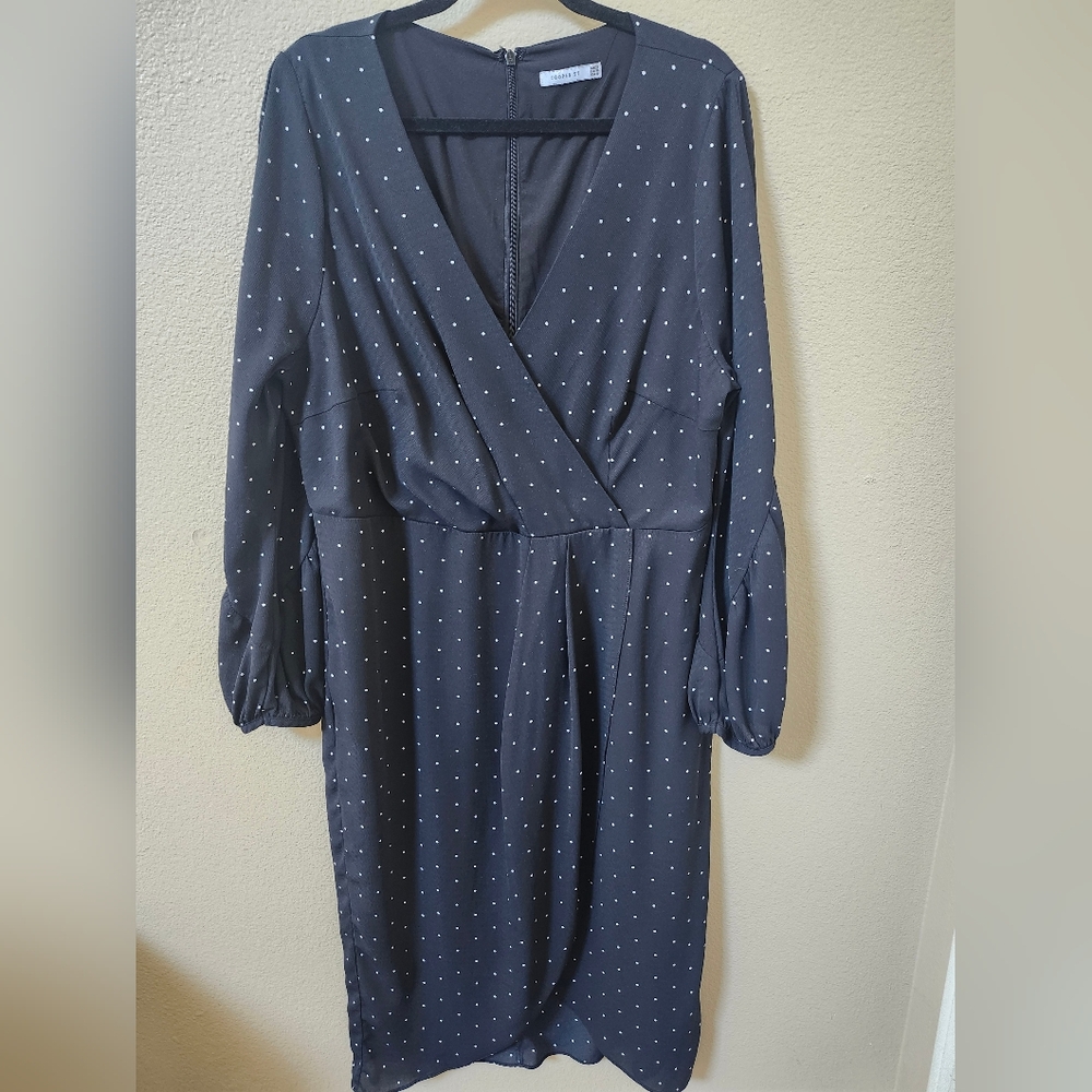 COOPER ST long sleeves mini dress size 16 black white polka dot V neck